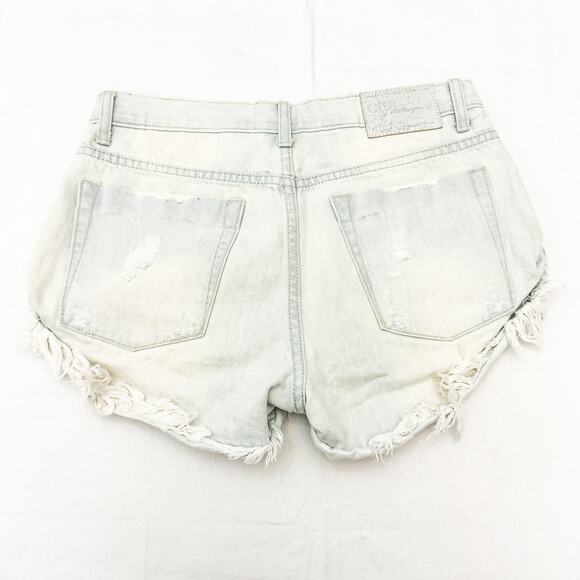 One Teaspoon Bandits Relaxed Fit Hi-Rise Light Raw Hem Denim Jean Short Size 26 - Picture 5 of 6